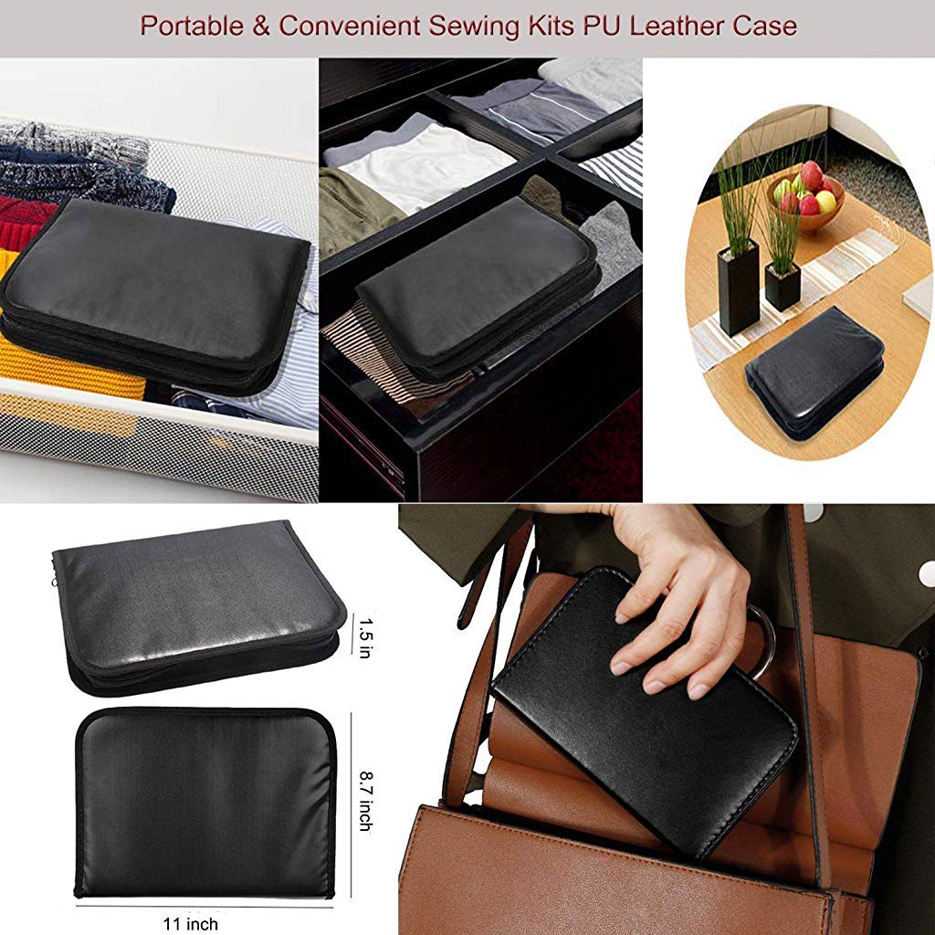 HASTHIP Sewing Kit for Travel and Emergency Repairs with 183 pcs Accessories | Portable PU Leather Case