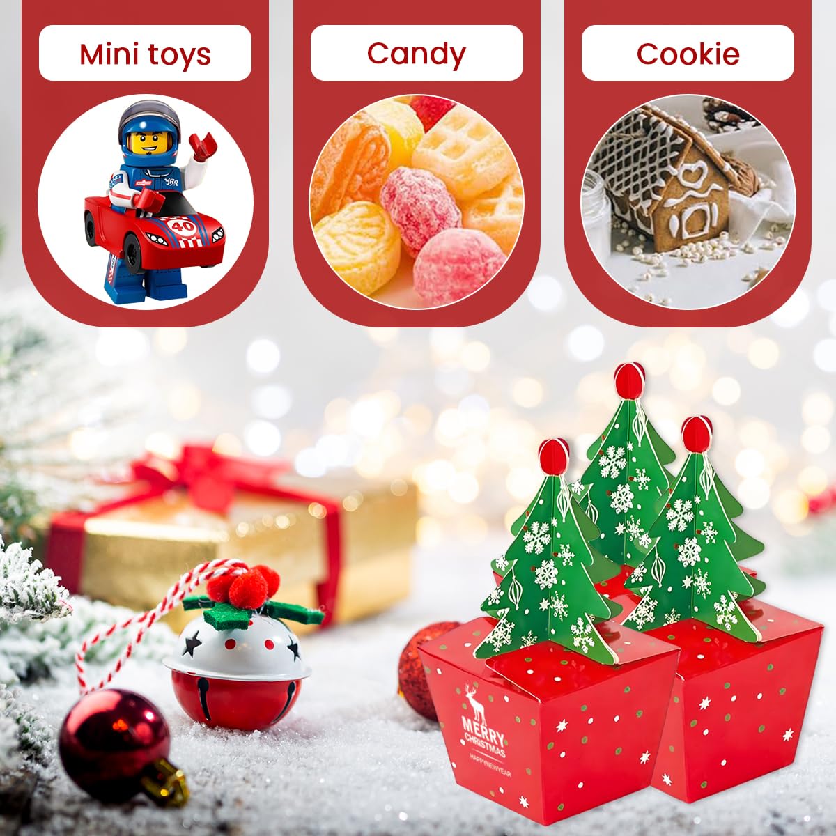 Supvox Paper Christmas Gift Box 10 Pack with One Piece Folding Design 6x6x8cm Red | Festive Small Gift and Candy Packaging