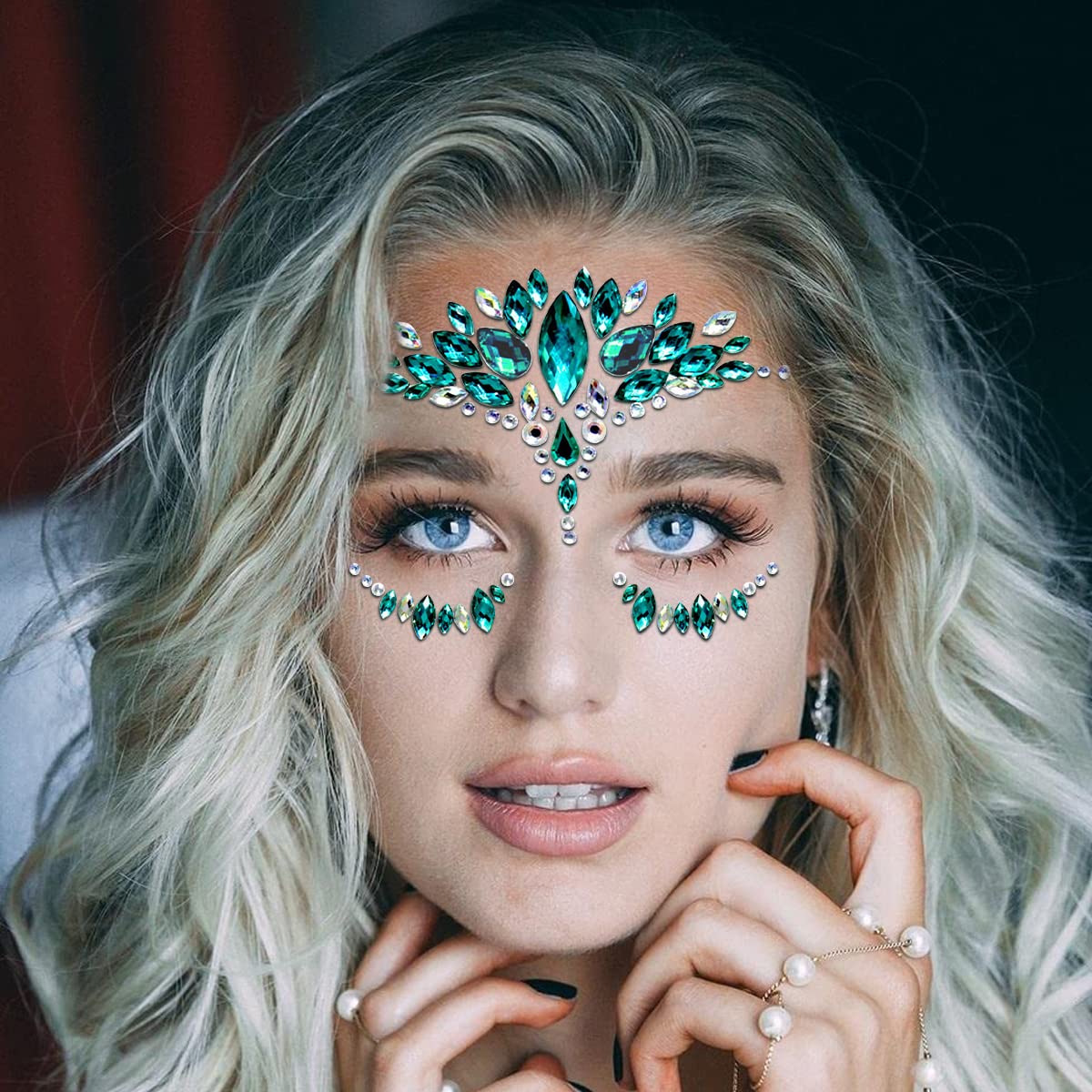 MAYCREATE Rhinestone Face Decoration Jewelry Sticker Peacock Princess Makeup Sticker for Makeup Artist Body Art Rhinestone Face Acrylic Gem Stones Temporary Stickers for Makeup, Festival, Perform