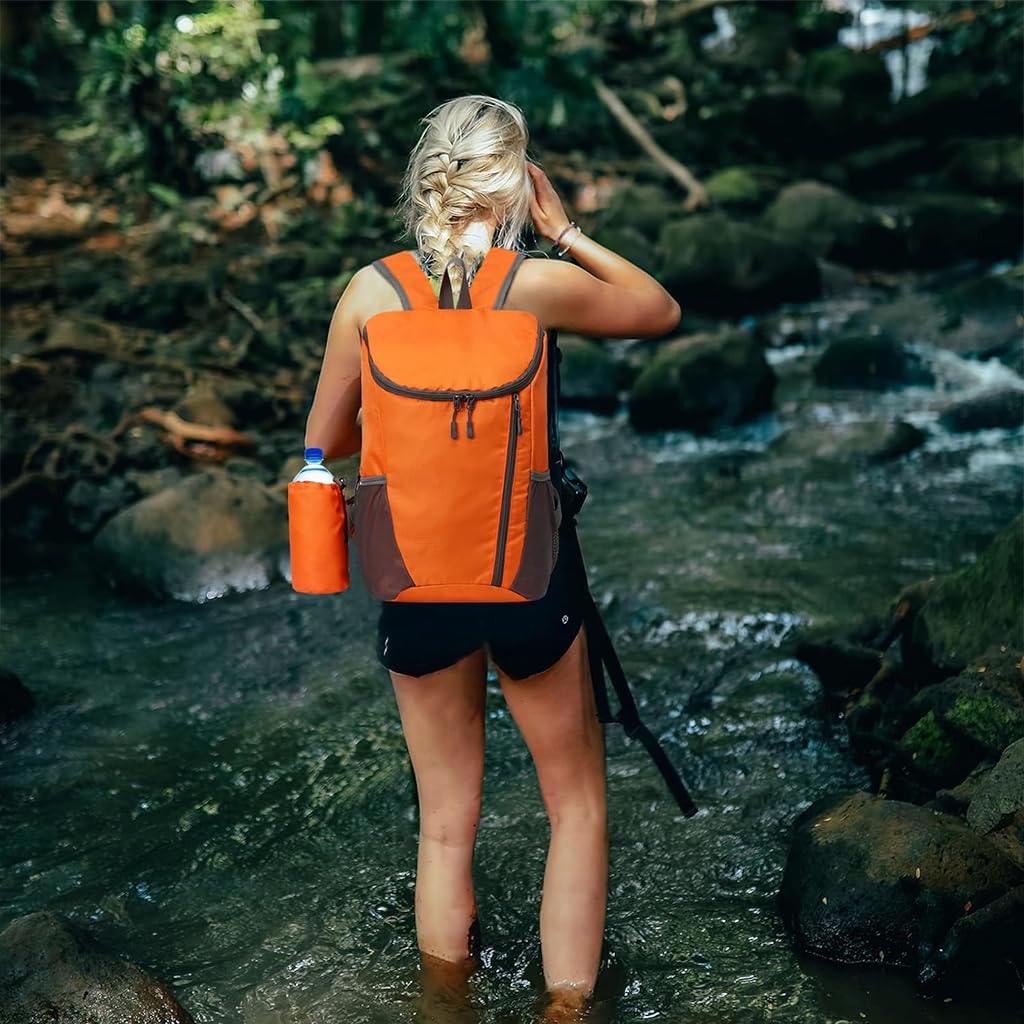 Venzina Travel Backpack for Hiking and Camping with 20L Capacity and Foldable Design | Lightweight Water Resistant Orange Bag