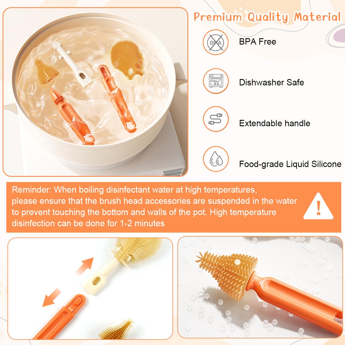 Baby Bottle Cleaning Brush Set with 30ml Spray Bottle and 2 in 1 Storage Case | BPA Free Silicone