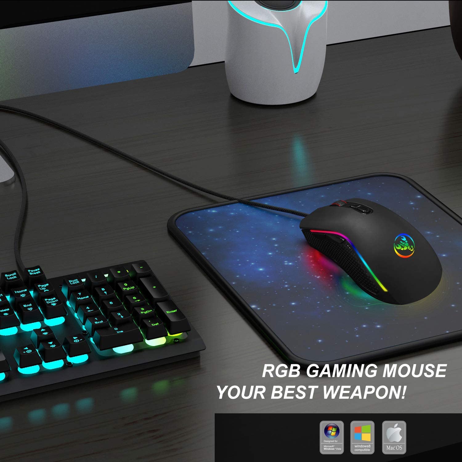 Verilux® Wired Gaming Mouse Ergonomic Gaming Mouse with 7 Programmable Keys,6 Adjustable DPI,LED Backlit USB Plug and PlayFor Laptop, PC, Windows, Mac