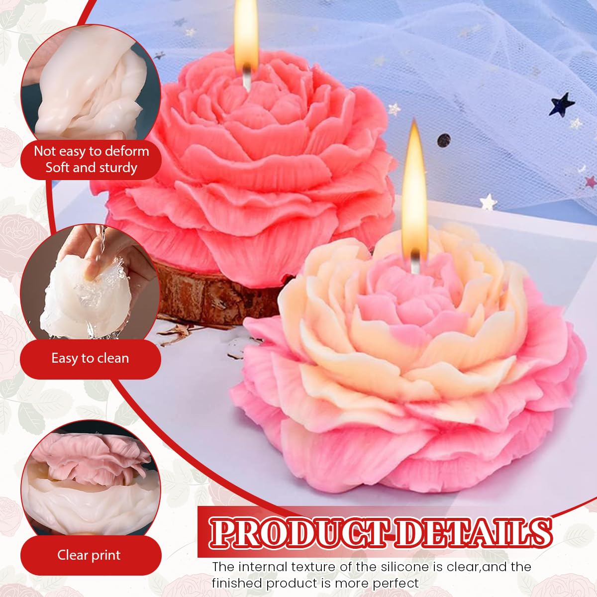 ZIBUYU 3D Flower Silicone Candle Molds for DIY Crafts and Soap Making | Non‑Stick Reusable Design