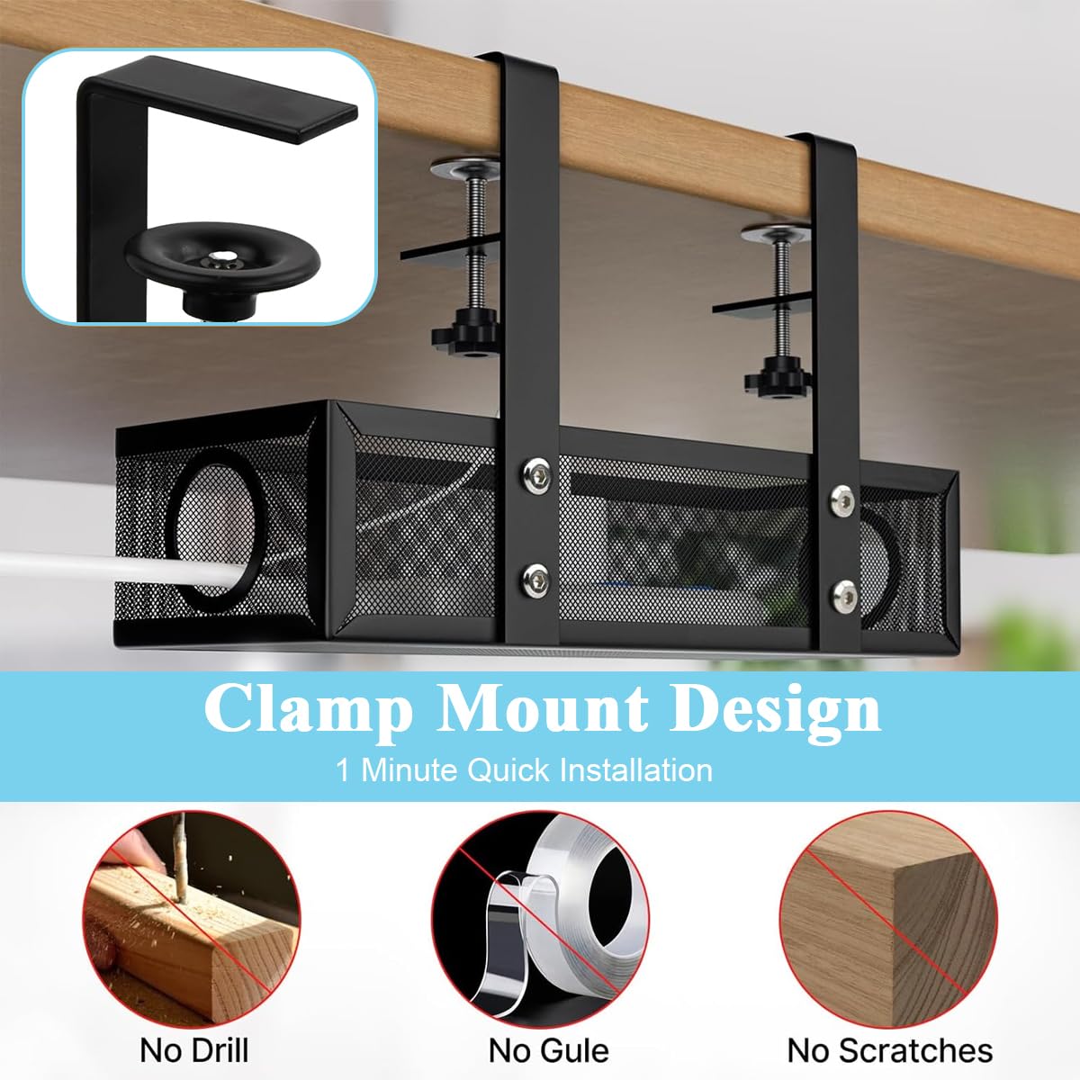 Climberty Under Desk Cable Organizer Cable Organizer Rack Adjustable Screw-Fixed Adjustable Under Desk Cable Organizer Holder for Power Extention, Power Cord, Network Cable