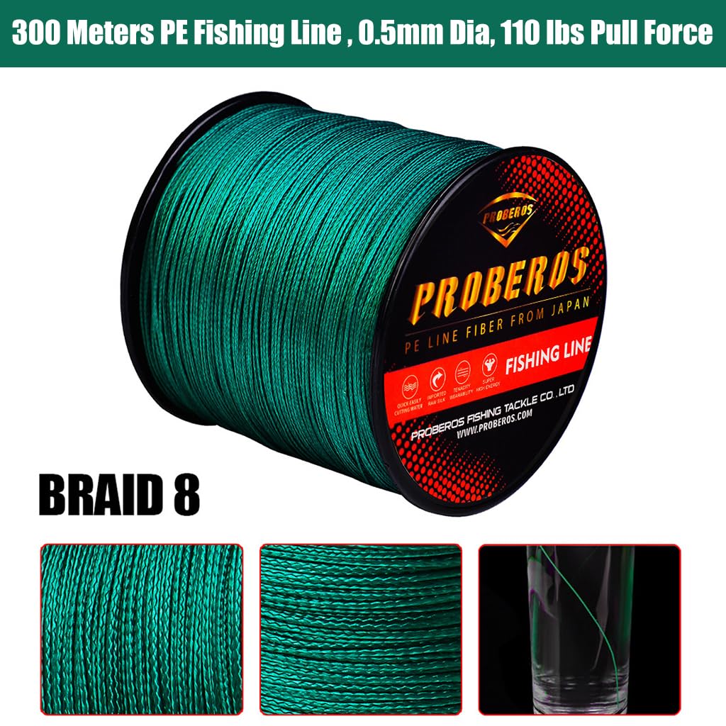 Proberos Fishing Line for Saltwater and Big Game with 110 lbs Pull Force | 300 m PE Braided Spool