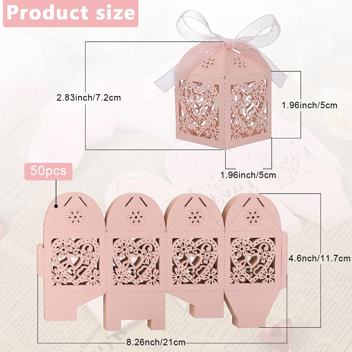 HASTHIP Wedding Favour Boxes for Gifts and Sweets featuring Hollow Cut Design | 50PCS 5x5x7cm