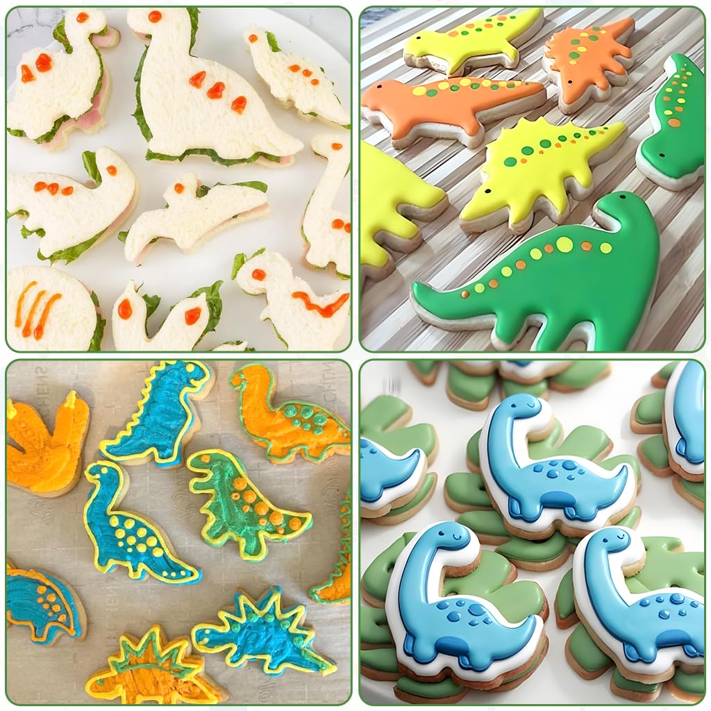 HASTHIP Dinosaur Cookie Cutters for Kids with 12 Cartoon Shapes and Stainless Steel Material | Fun Group Baking Set