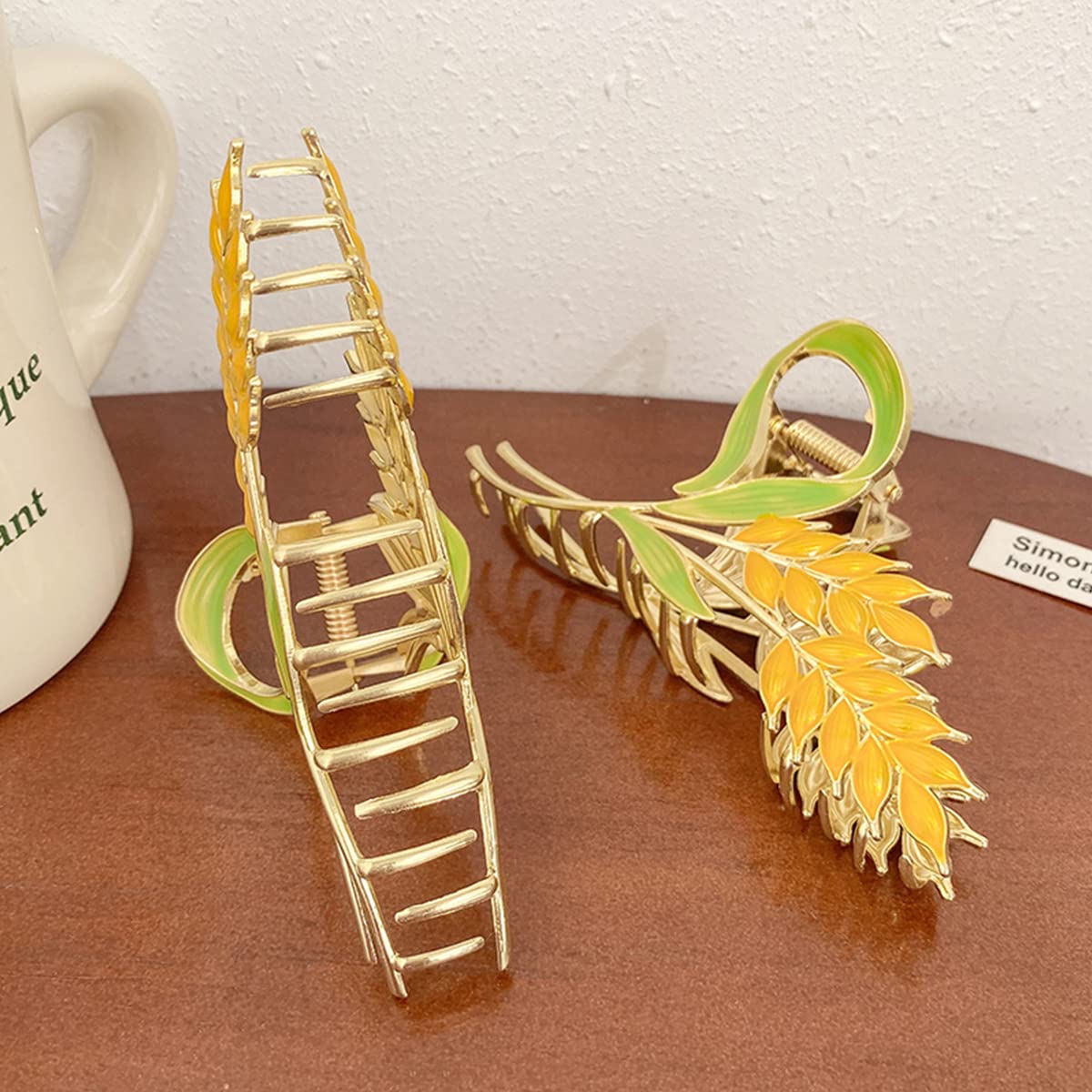 PALAY Hair Claw Clips for Women featuring Gold Wheat Metal Design 2PCS | Strong Hold Styling