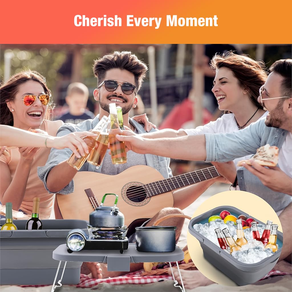 Proberos Camping Collapsible Bucket with 16L Capacity and 2 in 1 Lid Table | PP TPE Outdoor Use