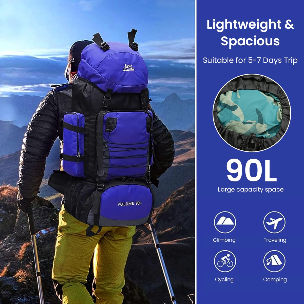 GUSTAVE Travel Backpack for Hiking and Camping featuring 90L Capacity and Ergonomic Support