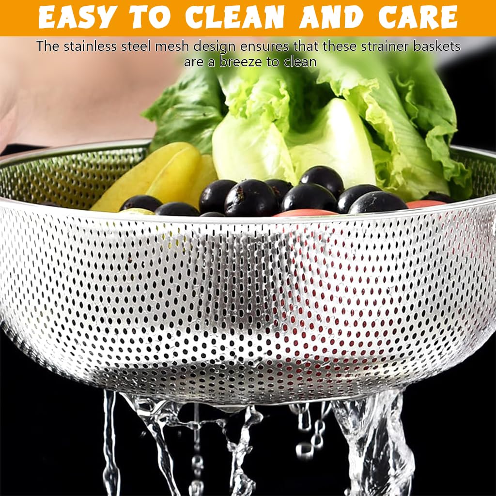 Supvox Colander Set of 3 for Pasta Vegetables and Fruits featuring Micro Perforated Stainless Steel | Easy Drain and Clean Design
