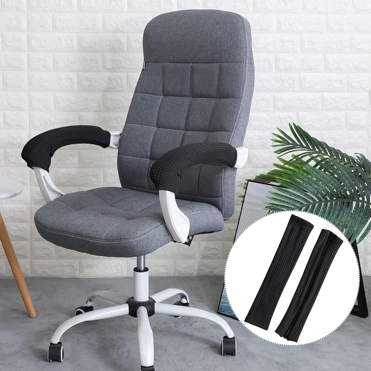 HASTHIP Armrest Cover for Office and Wheelchair Chairs with 45×16cm Fit and Zipper Closure | Soft Stretchy Grey Jacquard Pair