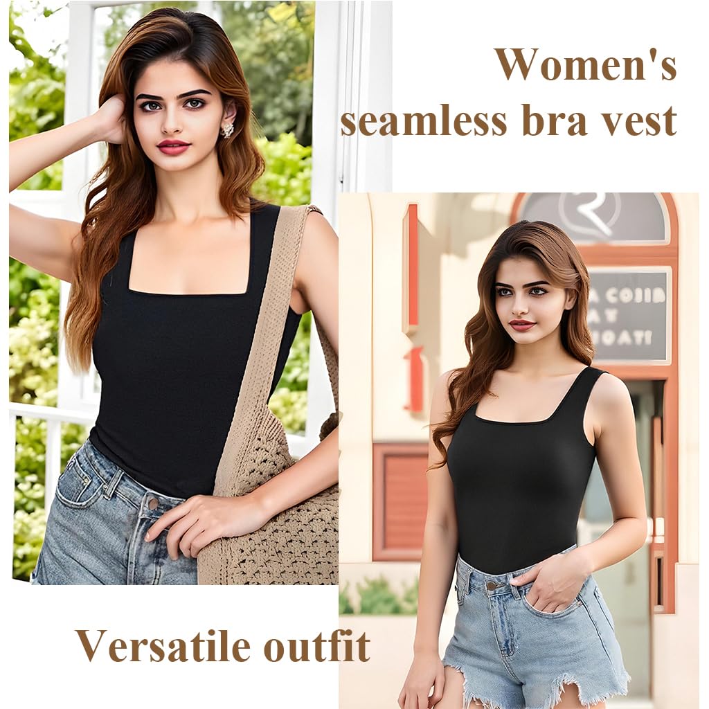 SANNIDHI Women's Shelf Bra Camisole Tops with Double Layer Support and Breathable Cotton | Versatile Black Sleeveless Tank for Everyday Comfort