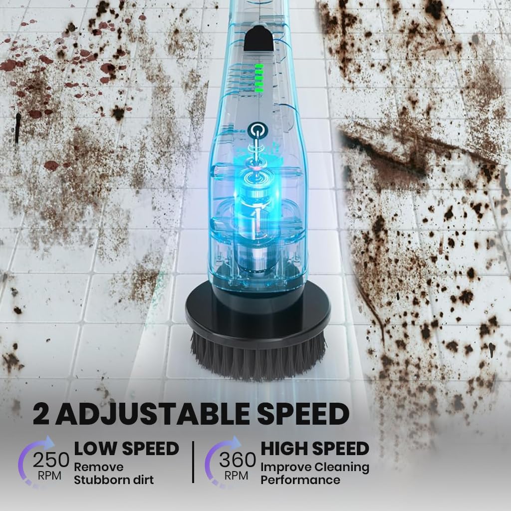 Supvox Electric Spin Scrubber for Bathroom and Floor Cleaning with 137cm Handle featuring 7 Brush Heads | IPX7 Waterproof Rechargeable Design