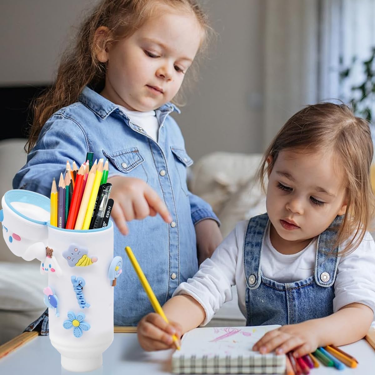 PATPAT Pencil Pouch for Kids with Multi Hole Design featuring Silicone Material and Kuromi Charms | Cute Blue Stationery Bag for School