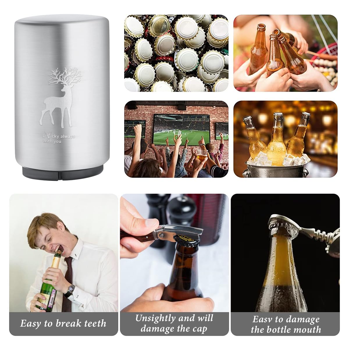 Supvox Automatic Bottle Opener featuring Push Down Mechanism and Stainless Steel Design | Gift for Beer Lovers