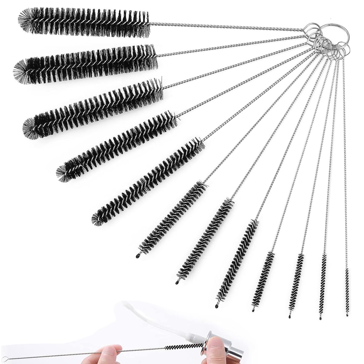 HASTHIP Straw Cleaner Brushes for Bottles and Sippy Cups with Fine Tip | 12pcs 8 in Stainless Steel and Nylon Set