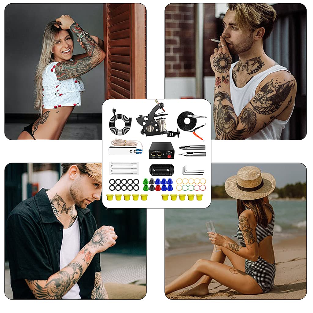 HANNEA Tattoo Machine Kit for Beginners with 1 Power Supply and 5 Needles | Practice Set