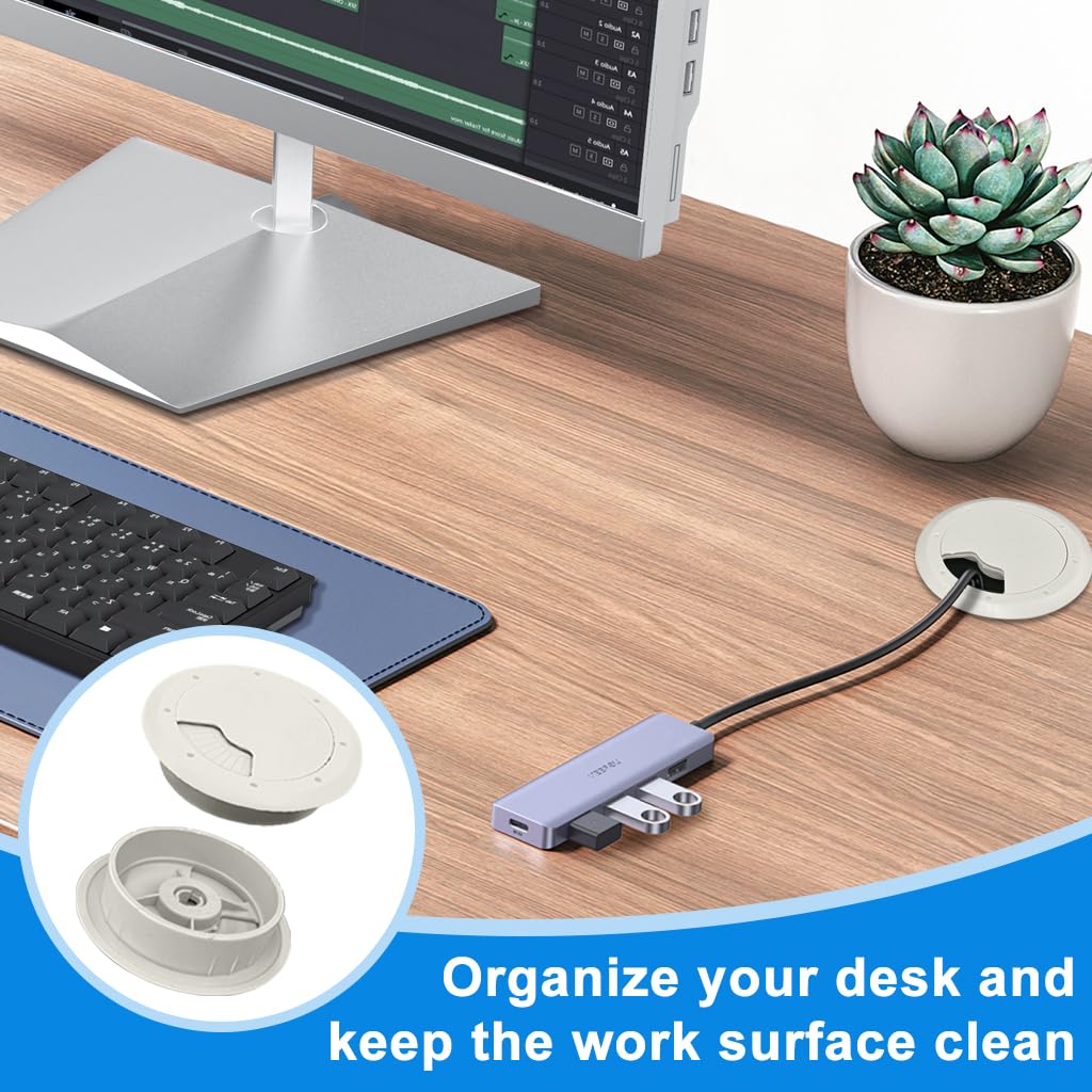 Serplex Desk Grommets for Office Cable Management featuring Multi Slot Design 2.36 in White
