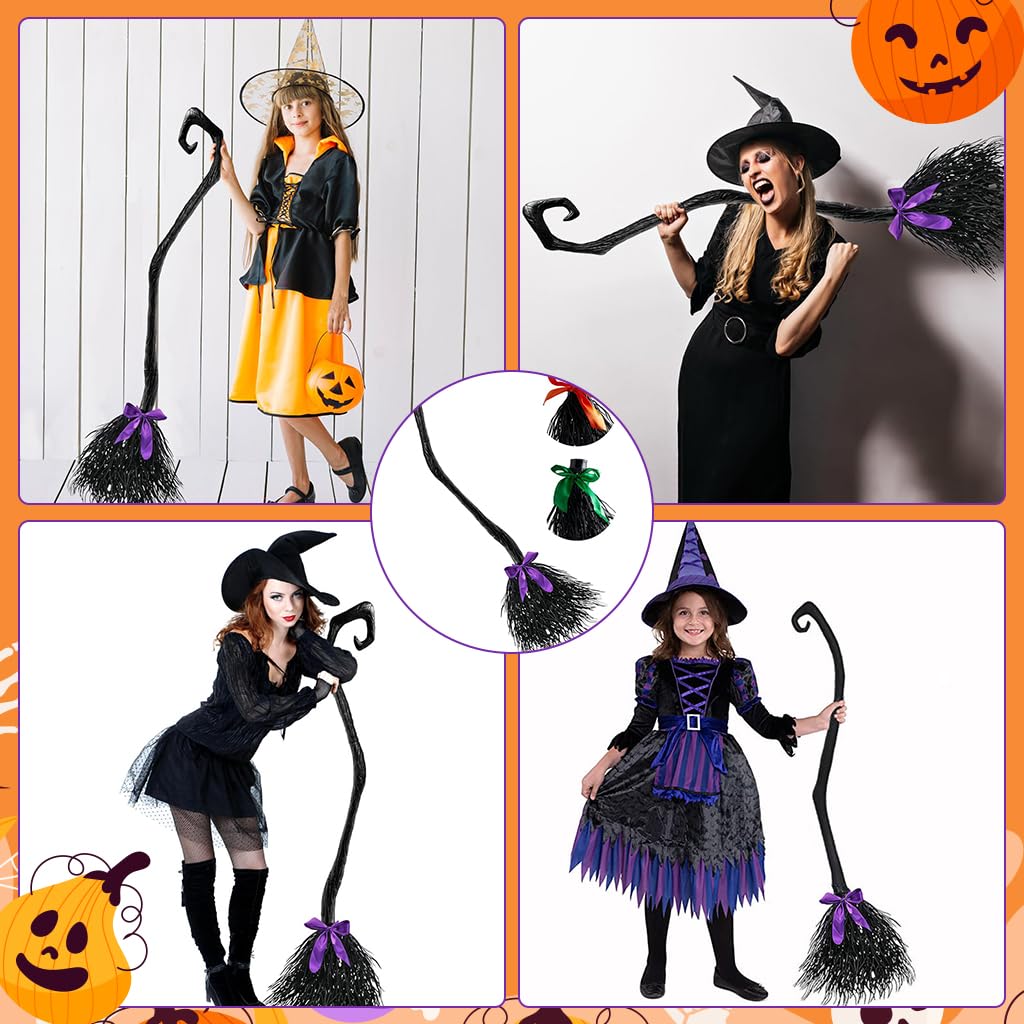 PATPAT Halloween Witch Broom with Purple Ribbons Decor 55'' Witch Broom Halloween Home Decro Props Kids Cosplay Prop Magic Witch Broom Prop for Halloween Party, Cosplay, Birthday Party