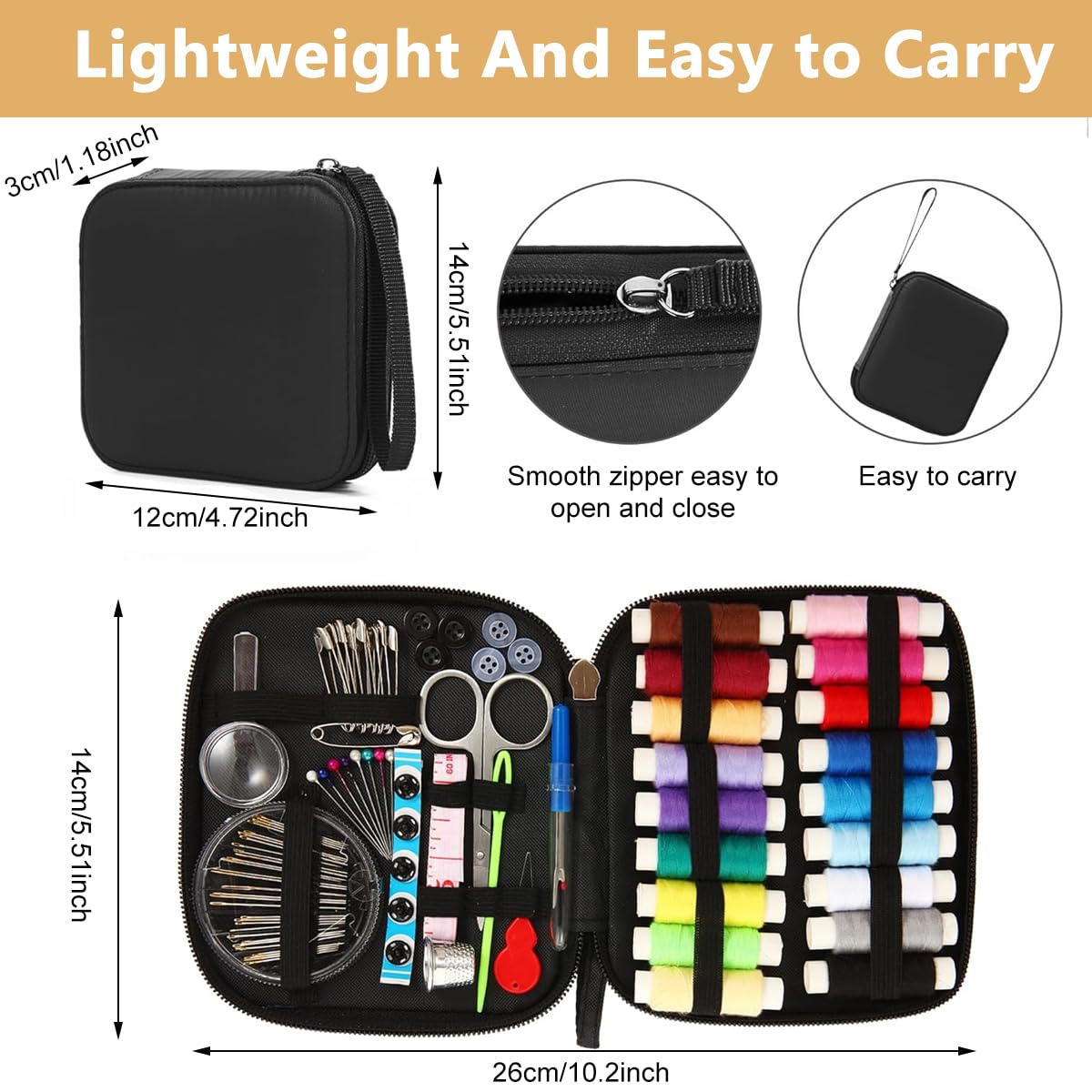 ELEPHANTBOAT Sewing Kit for Home and Travel with 86 pcs Set featuring 18 Thread Spools and Storage Bag