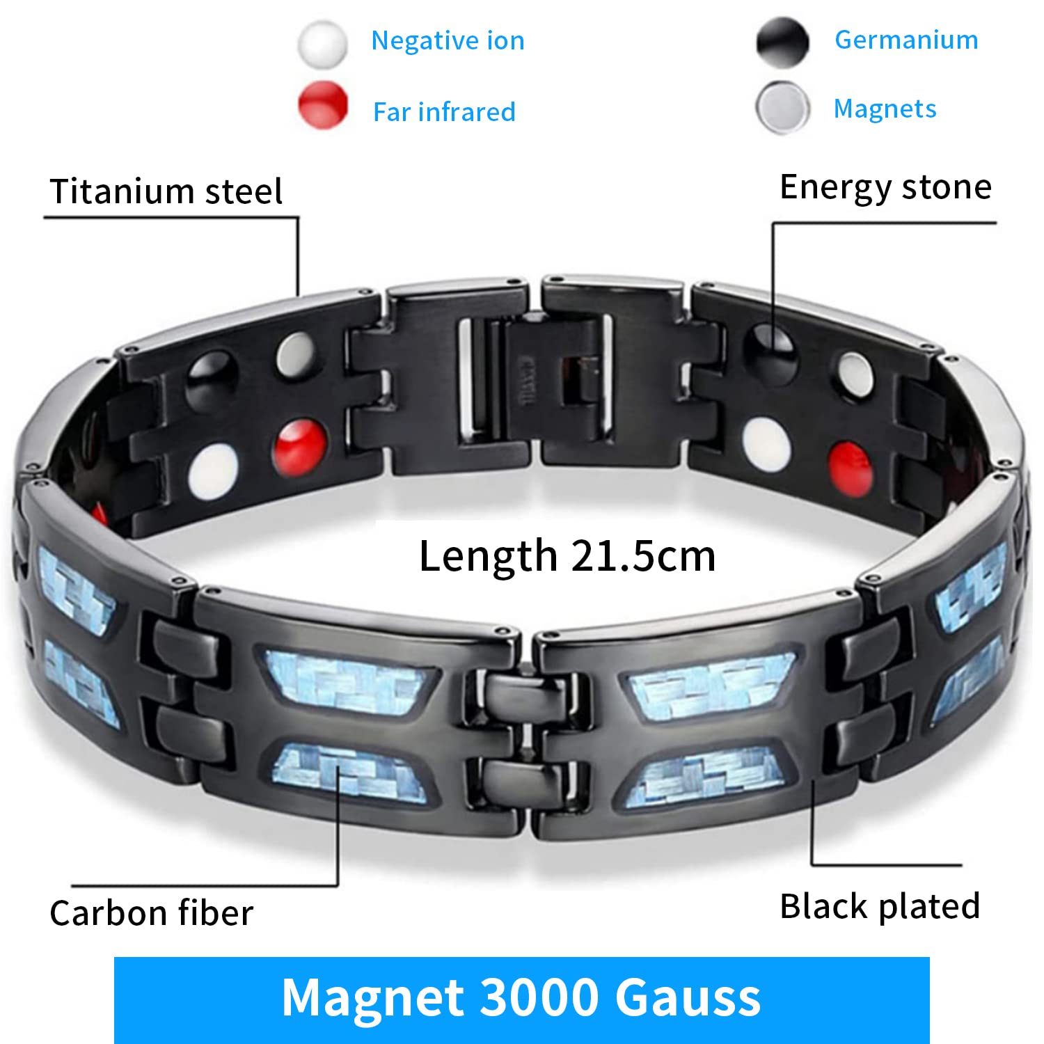 SANNIDHI Magnetic Therapy Bracelet for Pain Relief with Titanium Steel 8.54 in Black | Adjustable for Men and Women