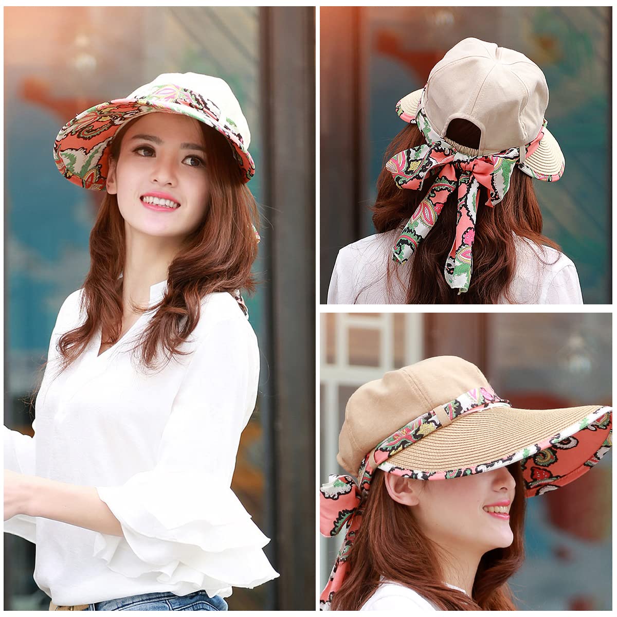 PALAY Sun Hat for Women with Ponytail Hole and 50+ UV Protection in Beige | Foldable Beach Cap