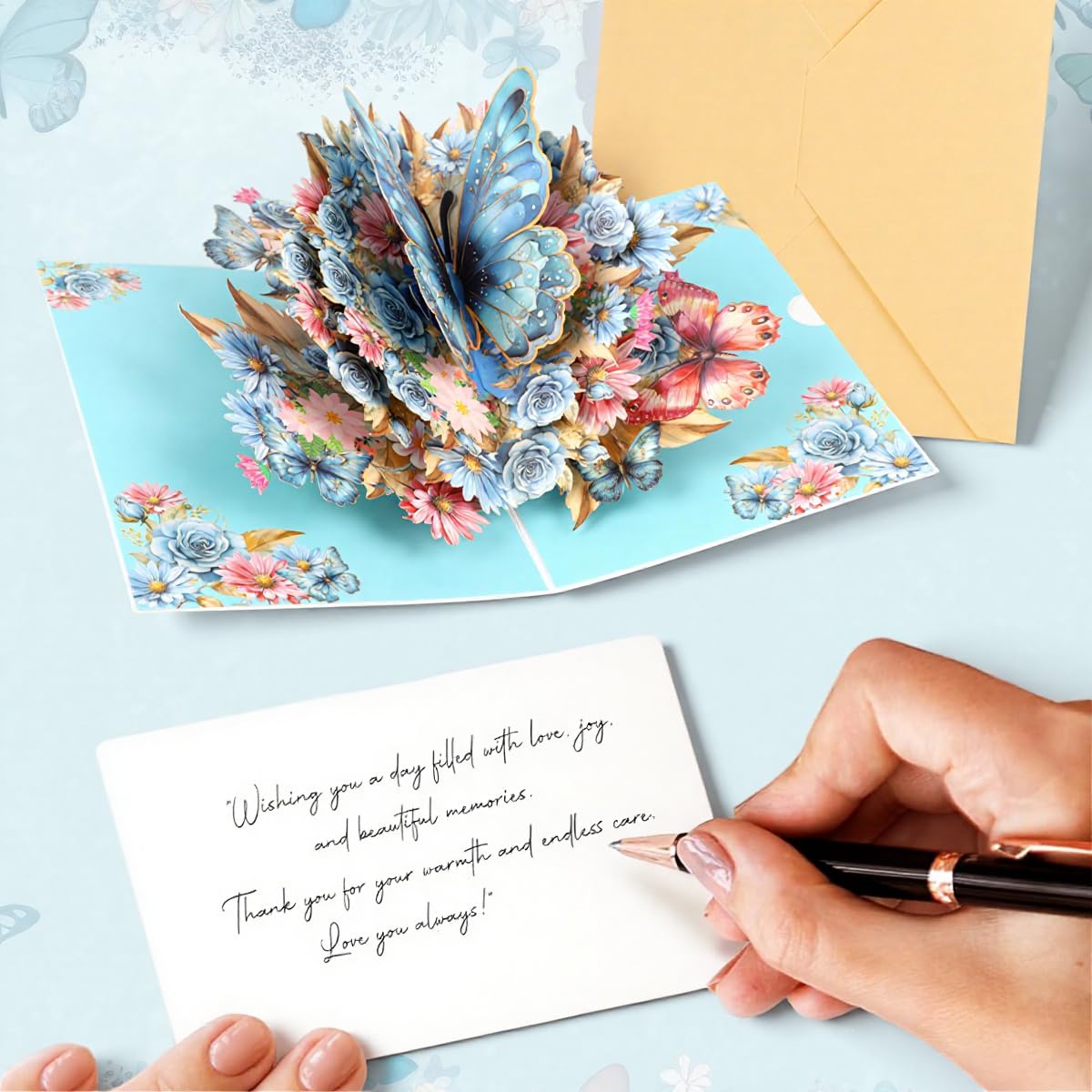 OFIFO 3D Pop-Up Butterfly Greeting Card for Birthday and Anniversary featuring Handmade Floral Design | 5x7 Inch