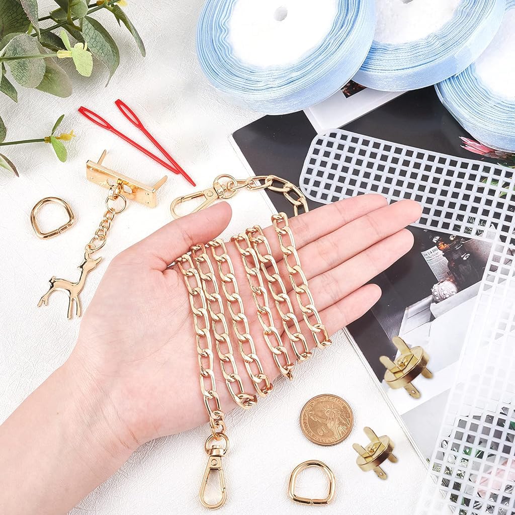 HASTHIP DIY PU Leather Bag Knitting Set for Beginners with Bottom Shaper Holes | White Handbag Craft Kit