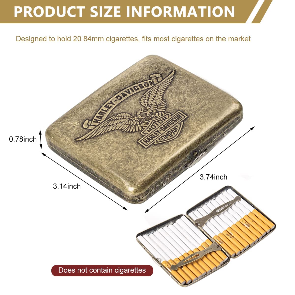 GUSTAVE Vintage Metal Cigarette Case for 20pcs 84mm Cigarettes with Double Spring Clip | Bronze Scratch Proof Gift for Men