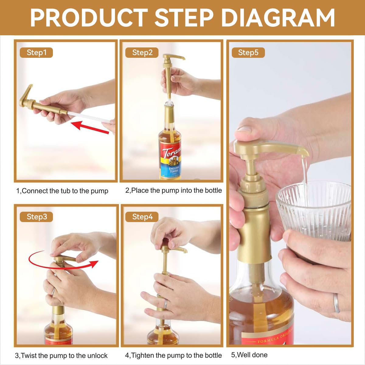 ZIBUYU Coffee Syrup Pump Replacement Dispenser for Ketchup Creamer and Juice Bottles 12PCS