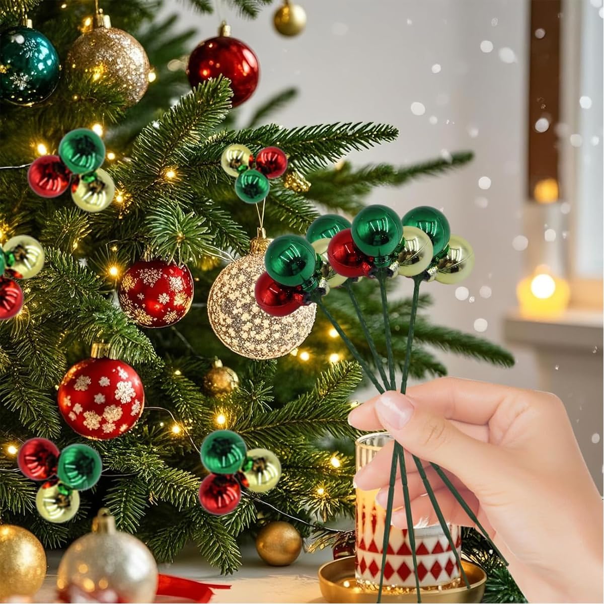 HASTHIP Christmas Ball Ornaments for Tree featuring 12 picks in red green and gold | festive home and DIY crafts décor