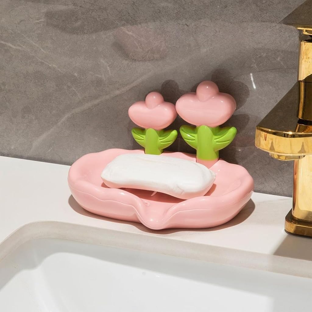 HASTHIP® 2PCS Cute Flower Soap Tray, Decorative Bathroom Organizer