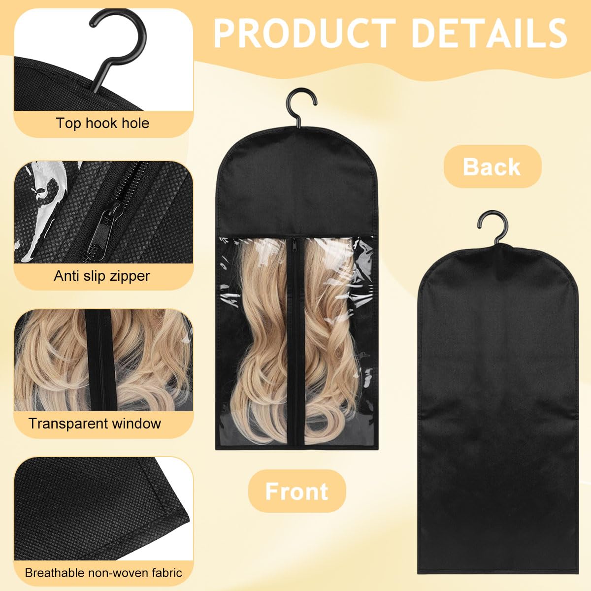 MAYCREATE Hair Extension Carrier Bag for Travel and Storage featuring Clear PVC Zip-up Design 60x29cm | Includes Hanger