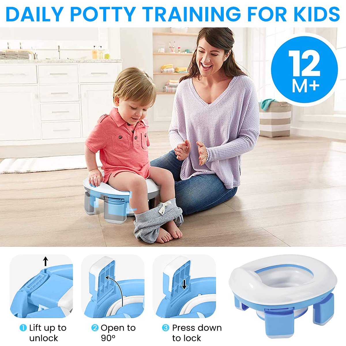 SNOWIE SOFT Potty Training Seat for Kids Travel with Foldable Anti Slip Feet and 20pcs Bags | PP ABS Material for Toddlers 0–5 Years