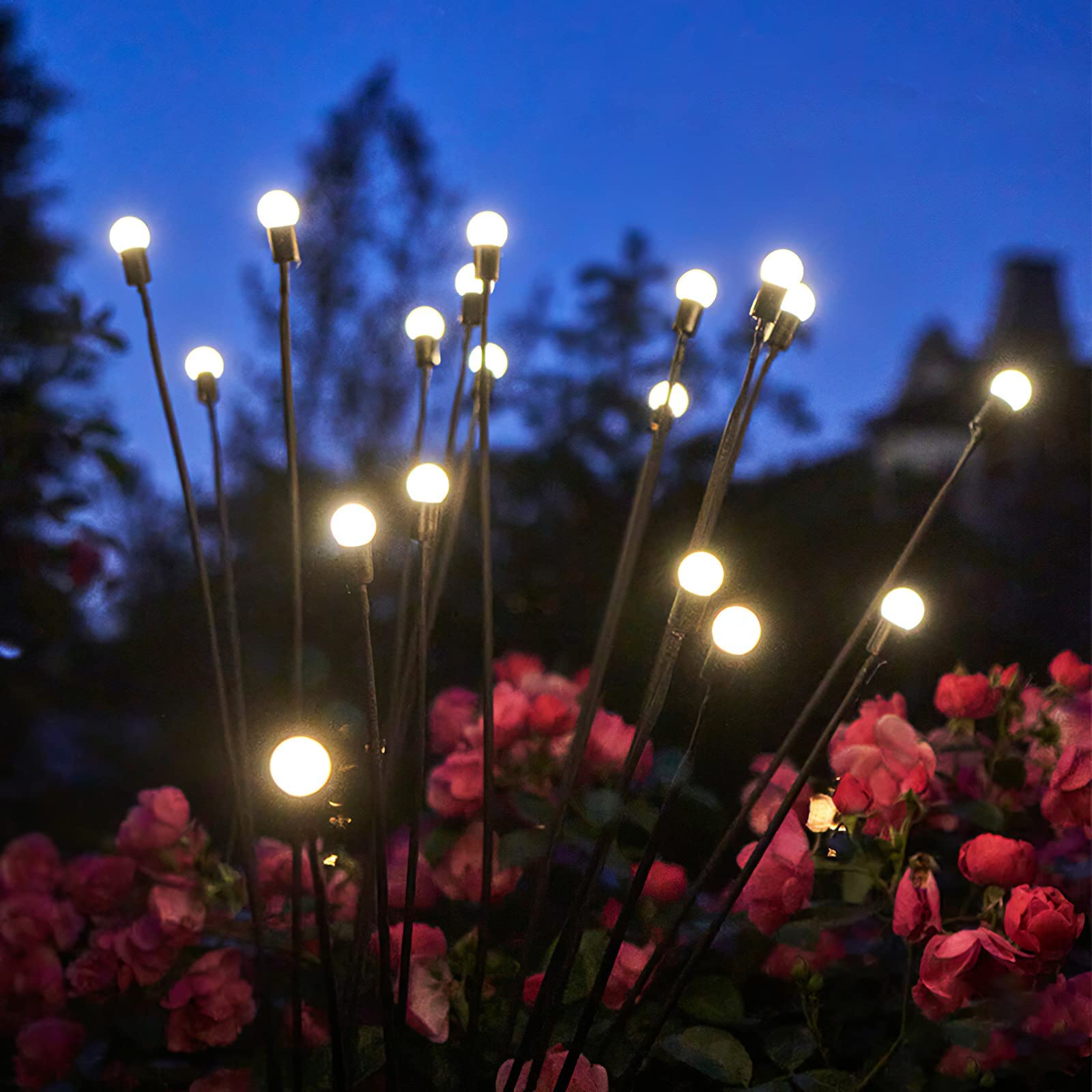 Outdoor Solar Garden Lights for Patio and Backyard with 12 Glowworm Lamps | Stainless Steel
