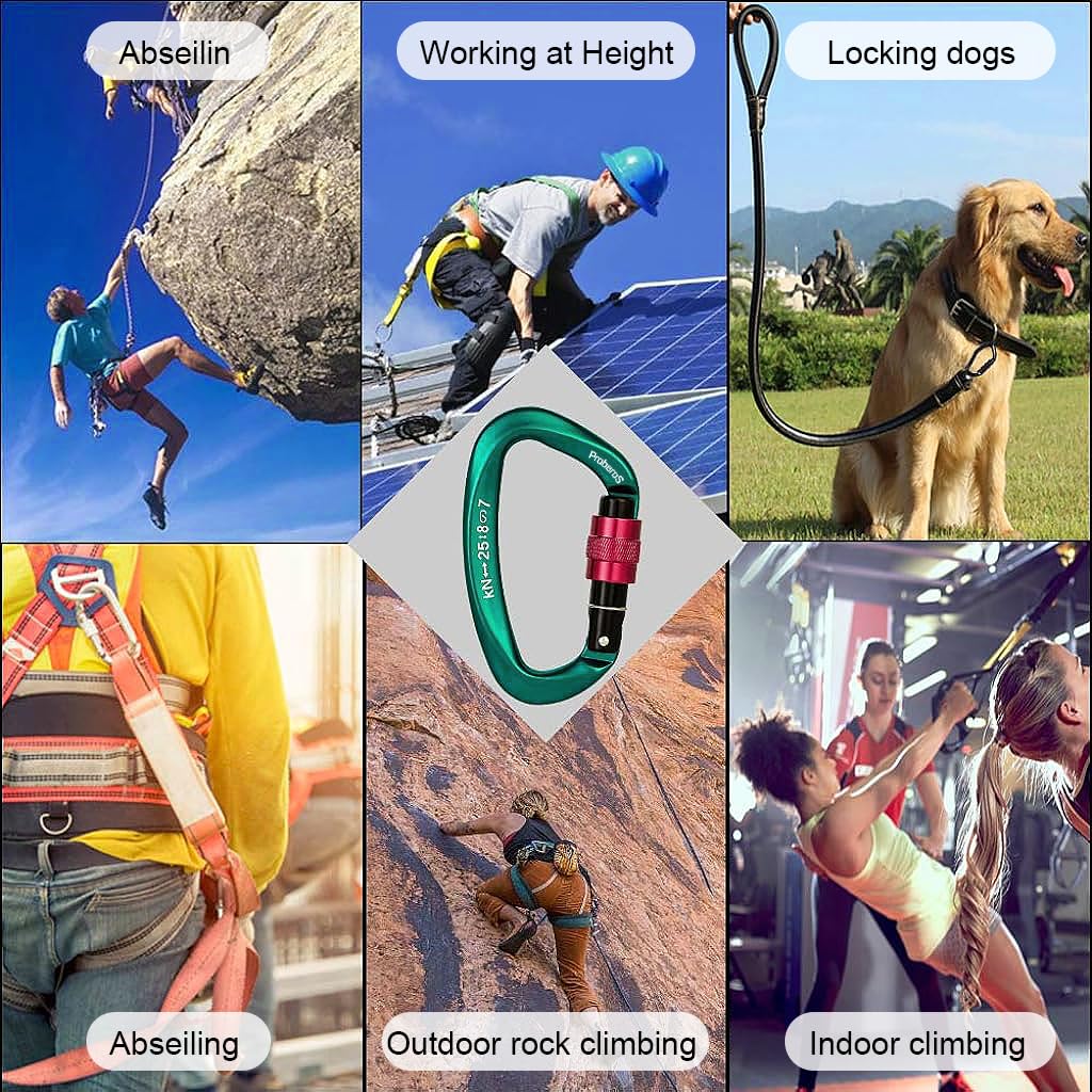 PROBEROS Climbing Carabiner for Various Activities with Screwgate Lock 25KN Aviation Aluminum 3PCS
