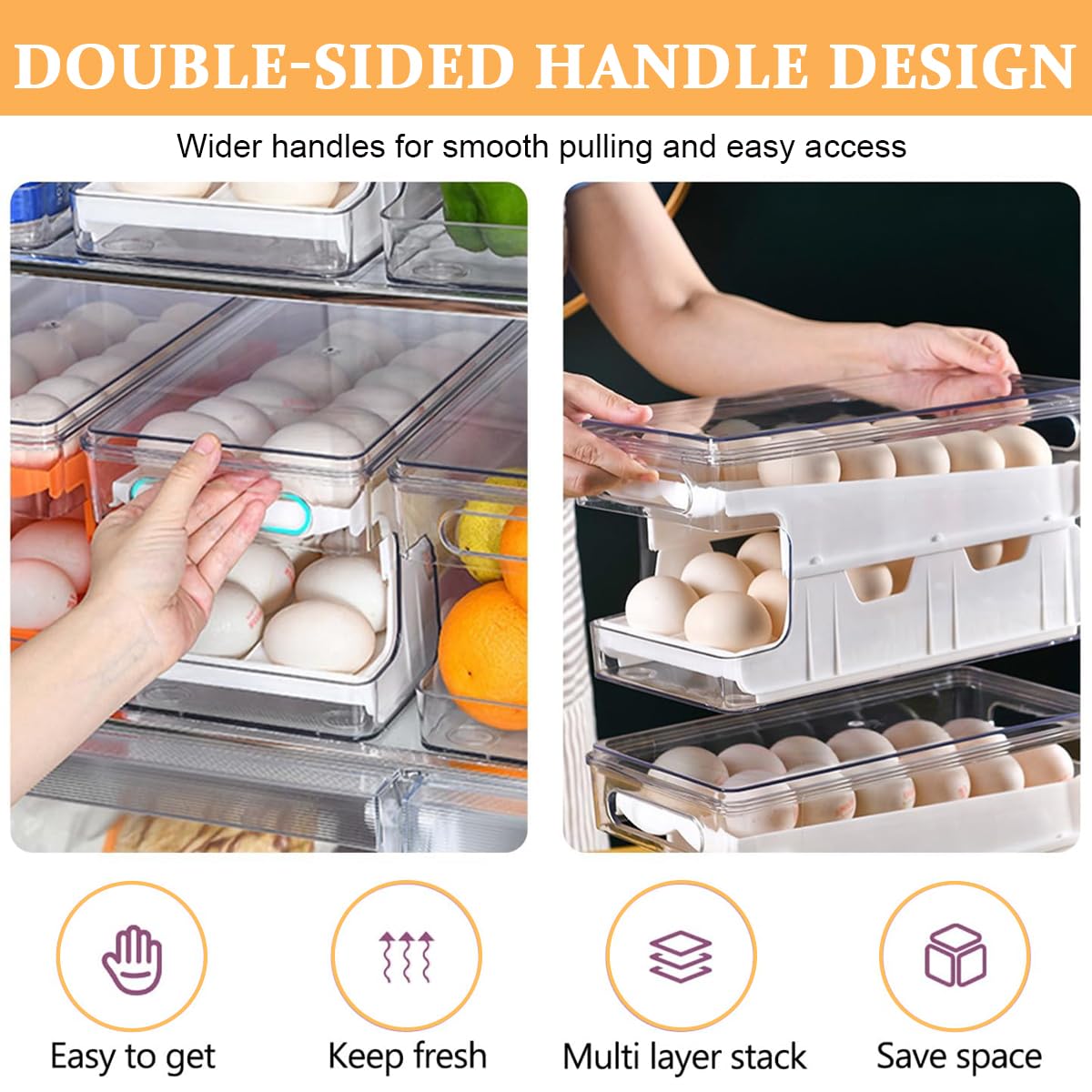 Supvox® Rolling Egg Holder for Refrigerator, Automatic 24 Grid 2 Layer Egg Dispenser for Refrigerator, Egg Organizer Container for Fridge Refrigerator