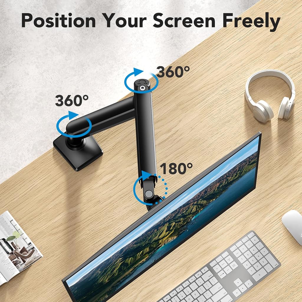 Verilux® Desk Monitor Mount  Aluminum Alloy Monitor Arm Desk Mount with Flexible Arm 360° Rotatable Monitor Screen Mount Screw-Mount Single Monitor Mount for 1332 Screens up to 22 lbs