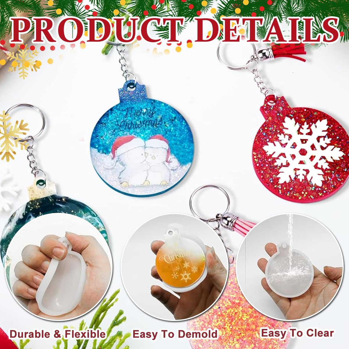 HASTHIP® DIY Christmas Tree Hanging Ornament Resin Mold Set of 6pcs 2.75