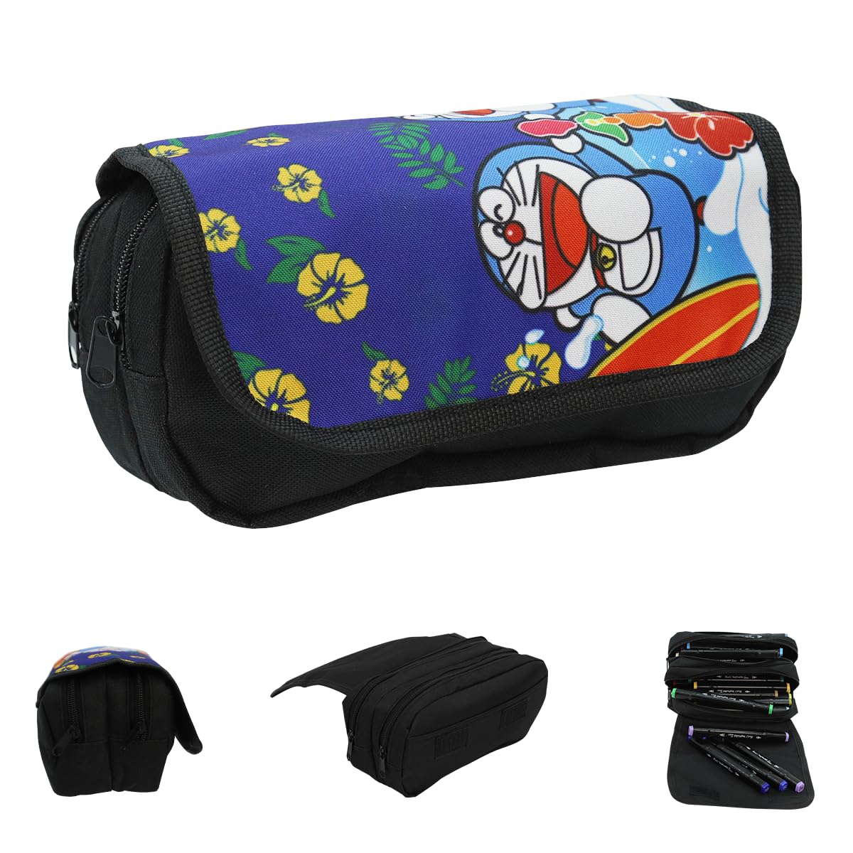 Fancyku Doraemon Pencil Case for Students with Dual Compartments and PU Cover | Kids Gift