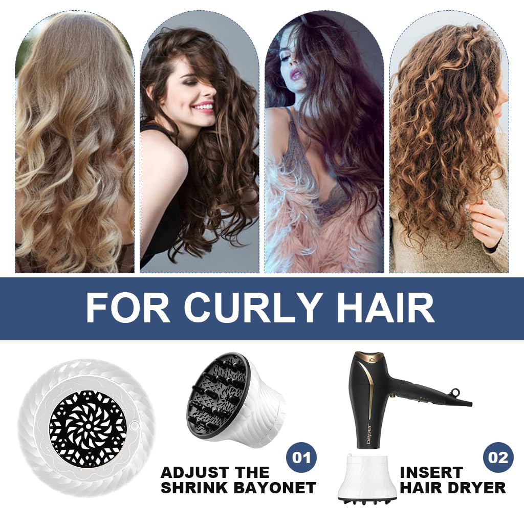 MAYCREATE Universal Hair Diffuser for Curly and Wavy Hair with Rotary Lock 1.37–3.15 in Nozzle | Heat-Resistant PC Material for Frizz-Free Drying