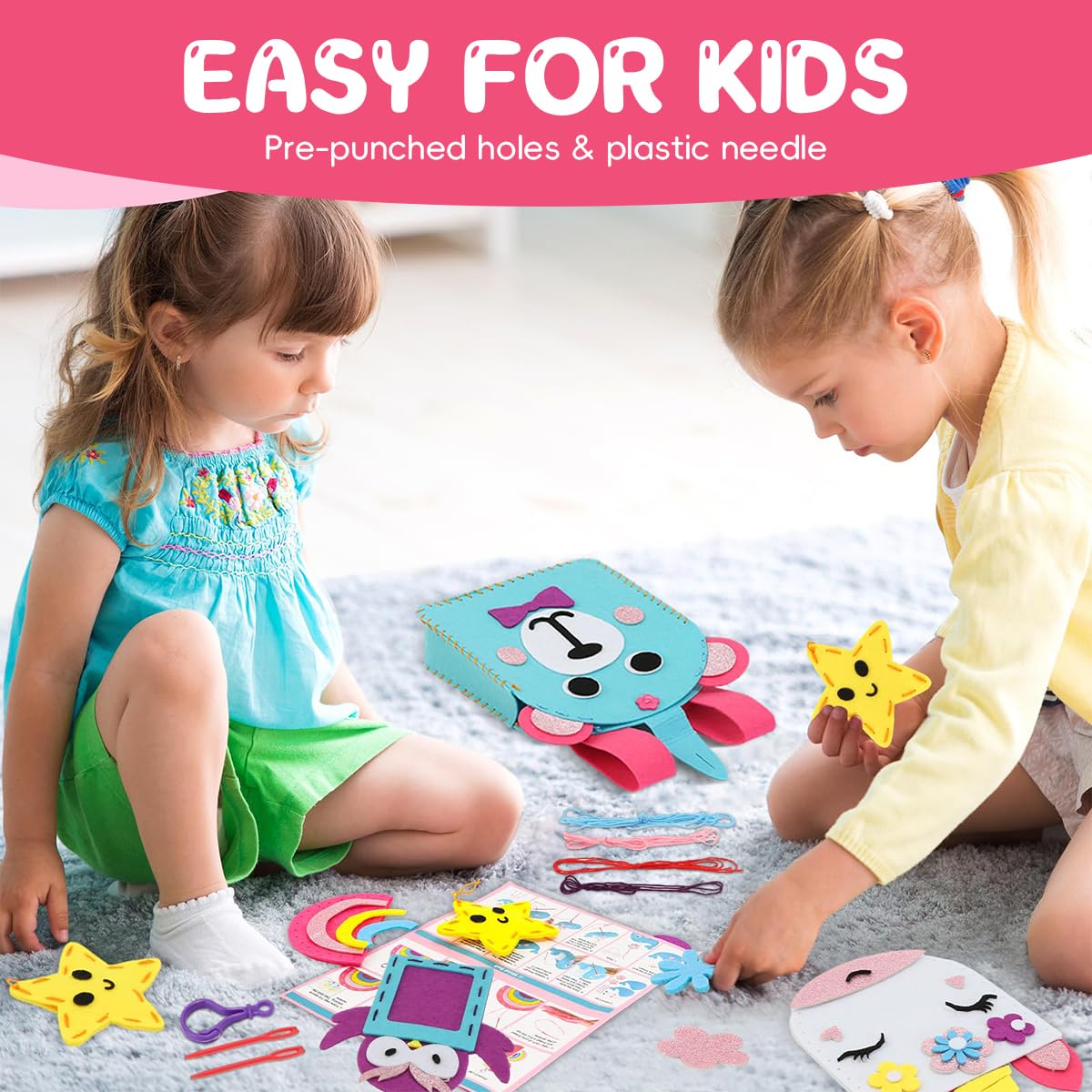 PATPAT DIY Hand Sewing Felt Craft Kit for Kids with 7 Projects | Creative Learning Gift