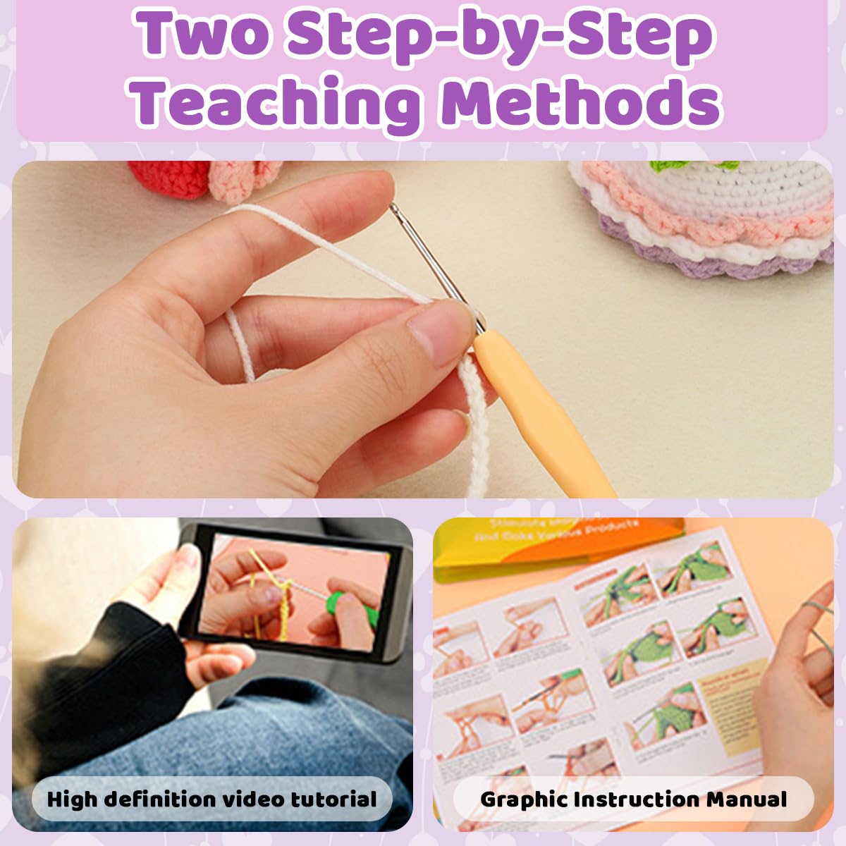 PATPAT DIY Stuffed Crochet Doll Craft Kit Set of 2 for Beginners with Video Guide | Gift Keyring Charm