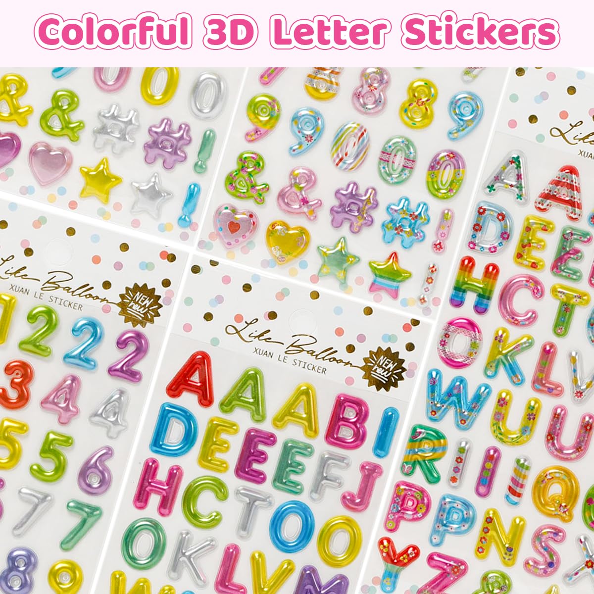 PATPAT DIY Phone Case Stickers for Scrapbooking with 3D Alphabet Jelly Touch Texture | 4-Pack