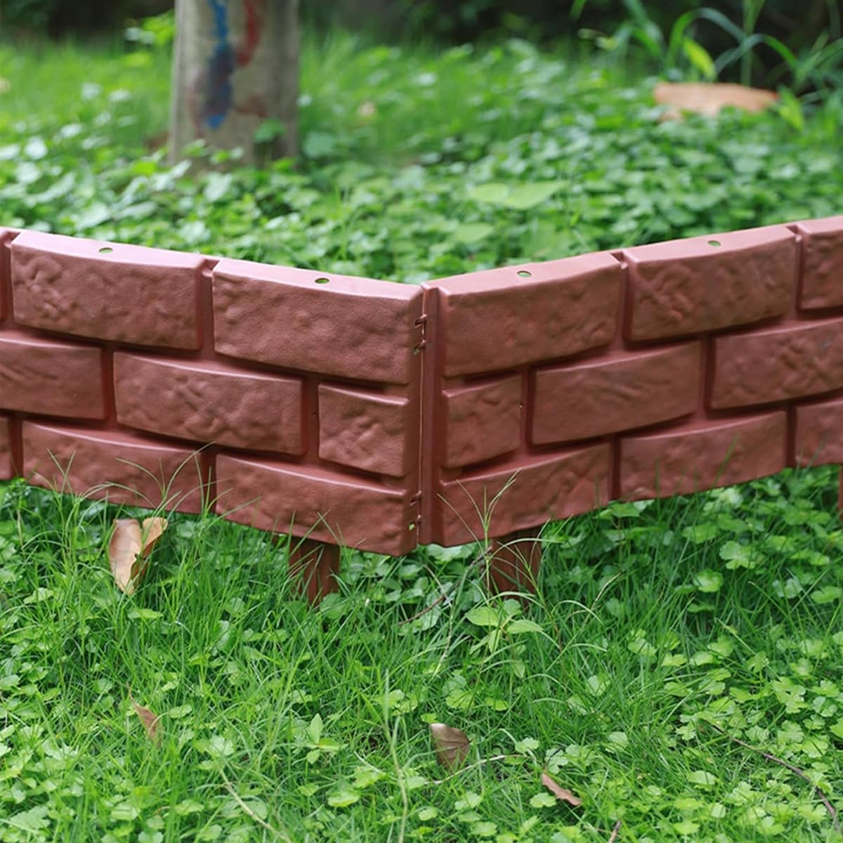 HASTHIP Garden Fence Border for Lawn and Pathway featuring Connectable Panels 43x18cm | Brown Plastic Decorative Edging
