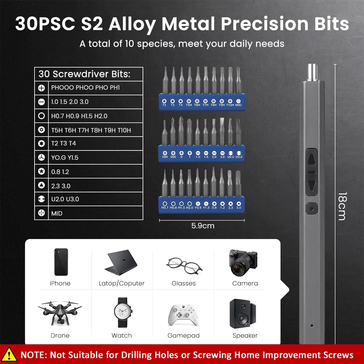 Serplex Electric Screwdriver Set for Electronics with 30 Bits and LED Light | USB Rechargeable