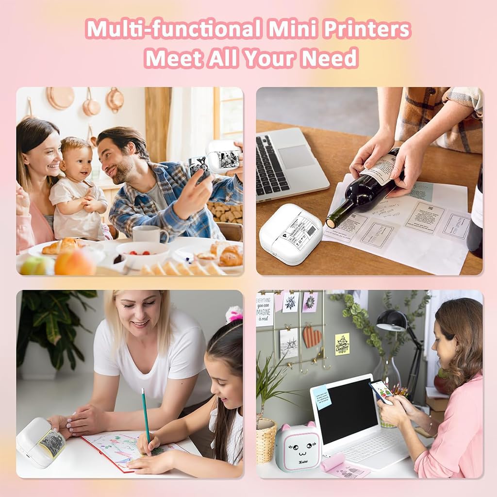 Zeitel® Portable Thermal Mini Printer for Students Home Use Bluetooth Mobile Android iOS Sticker Question Bank Flashcards Journal Photos Notes Label 3 PCS