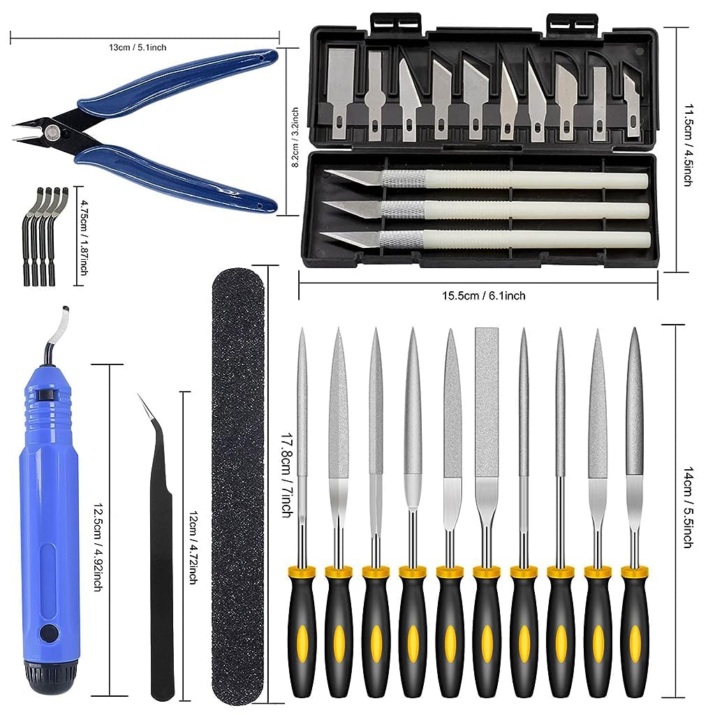 Serplex 3D Print Tool Kit for Cleaning and Finishing Prints with 32 Tools | Includes Deburring Blades and Polished Bar