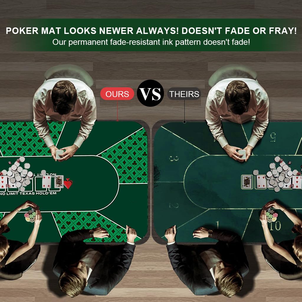 HASTHIP Poker Mat for 8 Players with 70.8x35.4 in Rubber Surface and Card Layout | Portable Table Topper